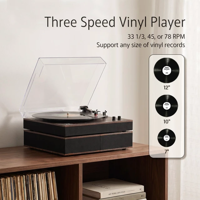 Alt view image 3 of 7 - Bluetooth Record Player Turntable HiFi System with Bookshelf Speakers 3-Speed Belt-Drive Vinyl Turntable for Vinyl Records with Wireless Playback and Auto-Stop