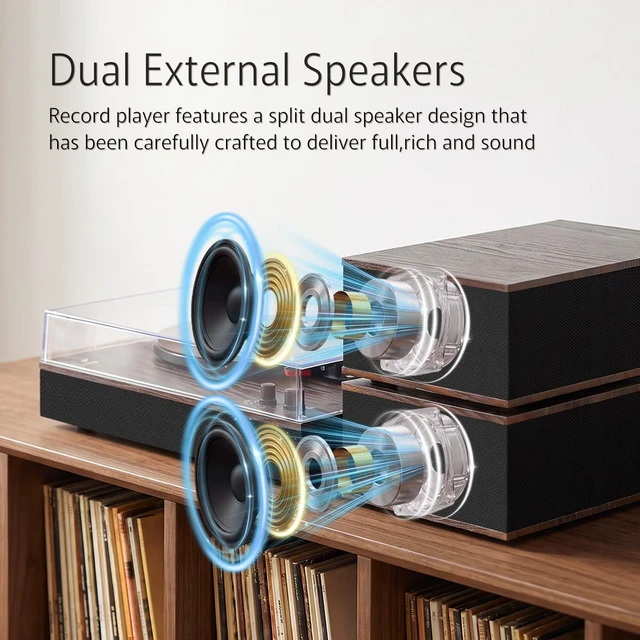 Alt view image 5 of 7 - Bluetooth Record Player Turntable HiFi System with Bookshelf Speakers 3-Speed Belt-Drive Vinyl Turntable for Vinyl Records with Wireless Playback and Auto-Stop