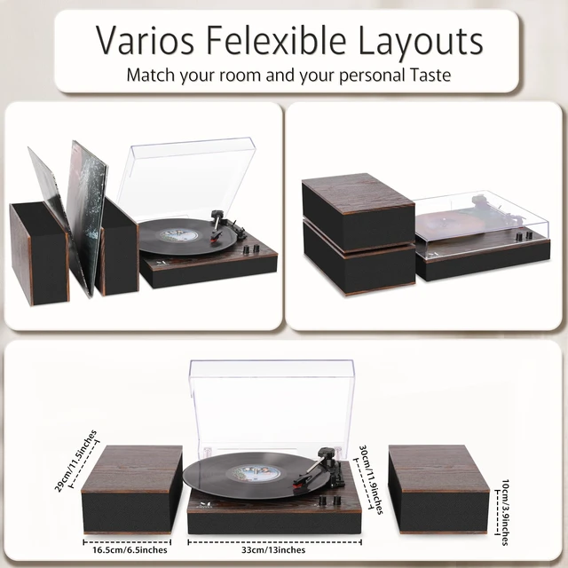 Alt view image 4 of 7 - Bluetooth Record Player Turntable HiFi System with Bookshelf Speakers 3-Speed Belt-Drive Vinyl Turntable for Vinyl Records with Wireless Playback and Auto-Stop