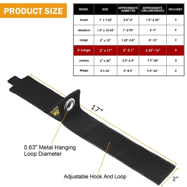 Alt view image 5 of 6 - 9 Pack Extension Cord Holder, 17-Inch for Garage Organization Extension Cord Storage Straps for Garden Hose Storage and Garage Wall Organization
