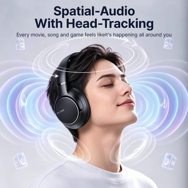 Alt view image 4 of 7 - Wireless Hybrid Active Noise Cancelling Headphones, HiFi Over Ear Headsets Hi-Res Audio, Bluetooth 6.0, 60H Playtime, ANC, Spatial Audio, Head-tracking, Foldable, App, Travel, Work, Home, Gaming