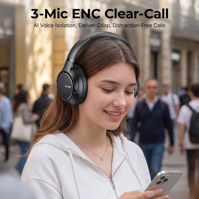 Alt view image 5 of 7 - Wireless Hybrid Active Noise Cancelling Headphones, HiFi Over Ear Headsets Hi-Res Audio, Bluetooth 6.0, 60H Playtime, ANC, Spatial Audio, Head-tracking, Foldable, App, Travel, Work, Home, Gaming