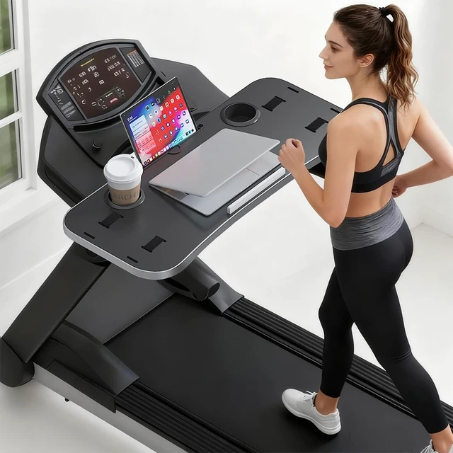 Alt view image 2 of 7 - Treadmill Desk Attachment with Laptop Platform, Black Universal Ergonomic Workstation for Laptops/Tablets, Fits Treadmill Handlebars Up to 36 Inches