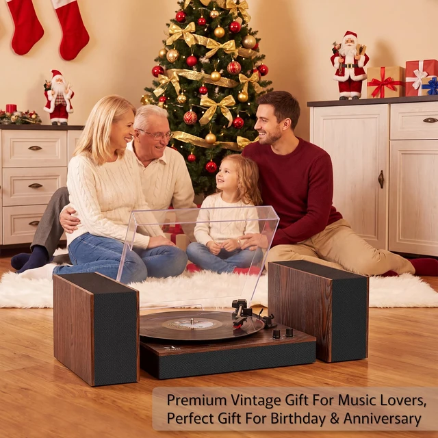 Alt view image 7 of 7 - Bluetooth Record Player Turntable HiFi System with Bookshelf Speakers 3-Speed Belt-Drive Vinyl Turntable for Vinyl Records with Wireless Playback and Auto-Stop