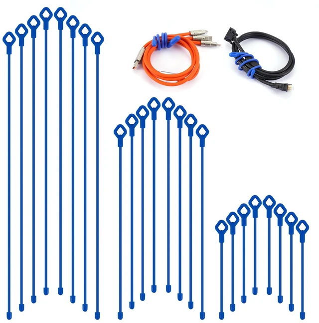 Main image of Twist Ties - Silicone Cable Ties with Holes, 24PK Rubber Twist Ties for Cords, Reusable Gear Ties 6inch, 12inch, 18inch for Bundling and Organizing, Indoor and Outdoor Use(Blue)
