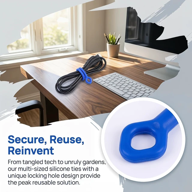 Alt view image 2 of 7 - Twist Ties - Silicone Cable Ties with Holes, 24PK Rubber Twist Ties for Cords, Reusable Gear Ties 6inch, 12inch, 18inch for Bundling and Organizing, Indoor and Outdoor Use(Blue)