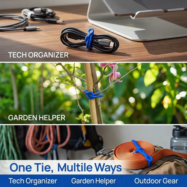 Alt view image 3 of 7 - Twist Ties - Silicone Cable Ties with Holes, 24PK Rubber Twist Ties for Cords, Reusable Gear Ties 6inch, 12inch, 18inch for Bundling and Organizing, Indoor and Outdoor Use(Blue)