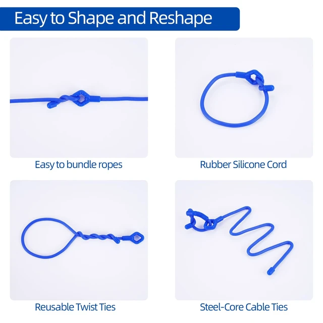Alt view image 5 of 7 - Twist Ties - Silicone Cable Ties with Holes, 24PK Rubber Twist Ties for Cords, Reusable Gear Ties 6inch, 12inch, 18inch for Bundling and Organizing, Indoor and Outdoor Use(Blue)