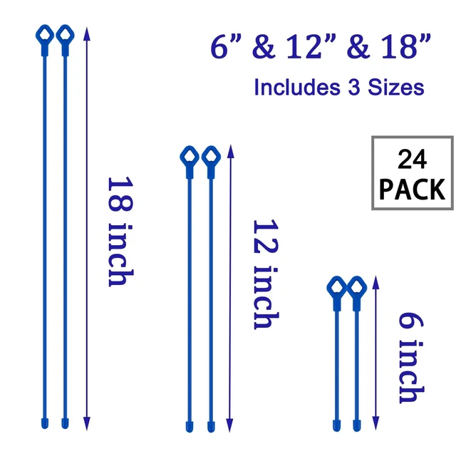 Alt view image 4 of 7 - Twist Ties - Silicone Cable Ties with Holes, 24PK Rubber Twist Ties for Cords, Reusable Gear Ties 6inch, 12inch, 18inch for Bundling and Organizing, Indoor and Outdoor Use(Blue)