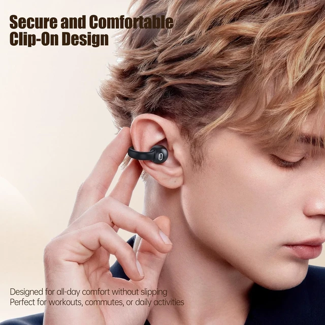 Alt view image 3 of 7 - Open Ear Headphones, Bluetooth 5.4 Clip On Headphones, 40H Playtime Wireless Stereo Earbuds with LED Digital Display, Lightweight Stylish Open Earphones for Daily Use, Commuting and Travel Relax