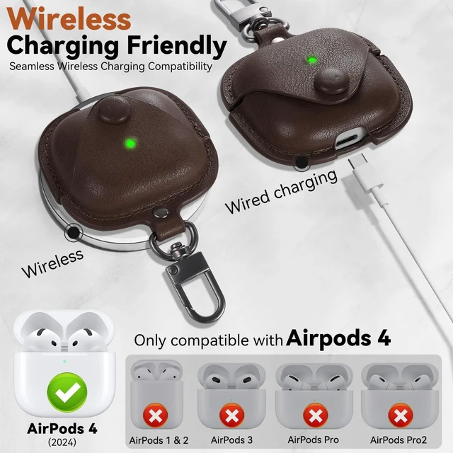 Alt view image 4 of 6 - for Airpods 5/4 Case Leather, AirPods Case with Keychain & Cleaner Kit for Apple Airpods 5/4th Generation (2026/2024), Full Protective Leather Case Cover for Men Women (Dark Brown)