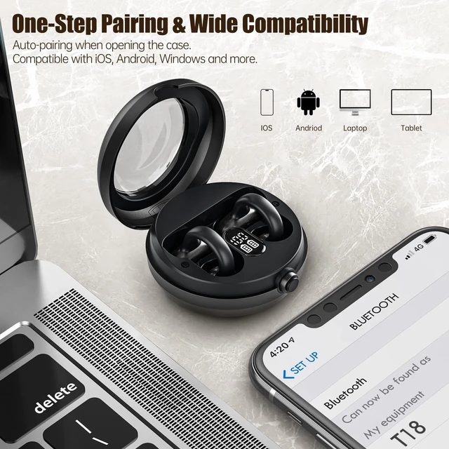 Alt view image 6 of 7 - Open Ear Headphones, Bluetooth 5.4 Clip On Headphones, 40H Playtime Wireless Stereo Earbuds with LED Digital Display, Lightweight Stylish Open Earphones for Daily Use, Commuting and Travel Relax