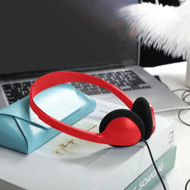 Alt view image 4 of 7 - 20 Pack Headphones Bulk Libraries Wired on Ear Headphones, Red Foam Cushioned Lightweight, 3.5mm Jack for Libraries Labs, for Boys Girls Adults