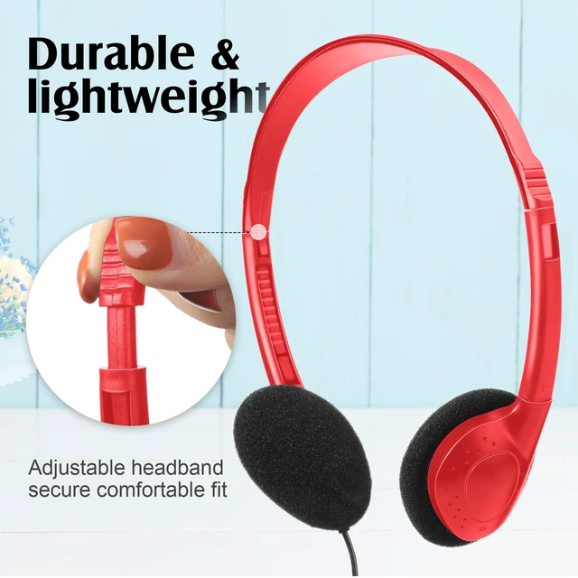 Alt view image 5 of 7 - 20 Pack Headphones Bulk Libraries Wired on Ear Headphones, Red Foam Cushioned Lightweight, 3.5mm Jack for Libraries Labs, for Boys Girls Adults