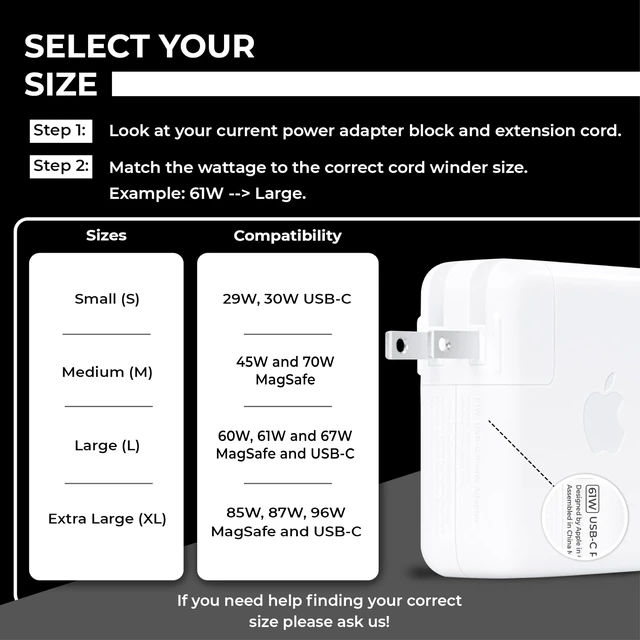 Alt view image 2 of 7 - Cord Winder for MacBook Charger Organizer, Cable Reel for MacBook Chargers, Travel Charging Case 60W, 61W, 67W USB-C & MagSafe, Apple MacBook Pro & Air Cord Storage, Large