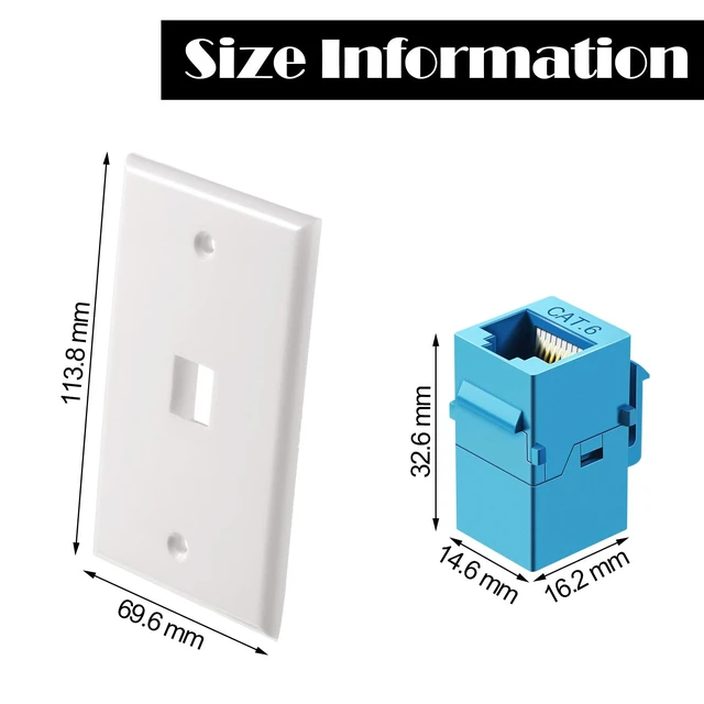 Alt view image 3 of 7 - 8 Pieces Ethernet Wall Plate, RJ45 Cat6 Female to Female Jack Inline Coupler Plates Ethernet Cable Faceplates with Single Port (Blue)