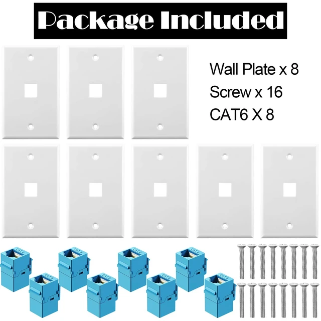 Alt view image 4 of 7 - 8 Pieces Ethernet Wall Plate, RJ45 Cat6 Female to Female Jack Inline Coupler Plates Ethernet Cable Faceplates with Single Port (Blue)