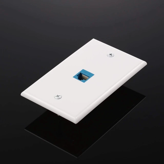 Alt view image 6 of 7 - 8 Pieces Ethernet Wall Plate, RJ45 Cat6 Female to Female Jack Inline Coupler Plates Ethernet Cable Faceplates with Single Port (Blue)