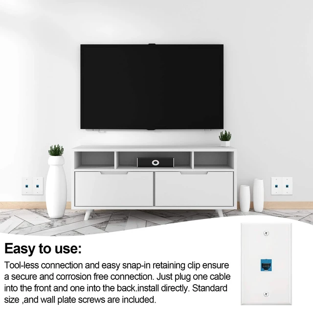 Alt view image 7 of 7 - 8 Pieces Ethernet Wall Plate, RJ45 Cat6 Female to Female Jack Inline Coupler Plates Ethernet Cable Faceplates with Single Port (Blue)