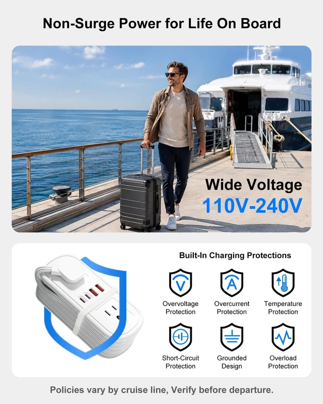Alt view image 7 of 7 - 8 in 1 Travel Power Strip with USB C Ports - 4.9FT Wrap-Around Extension Cord, Compact Power Strip with 2 A & 2 C & 4 AC Ports for Multiple Devices for Travel/Dorm/Office, Travel Essentials (1 Pack)