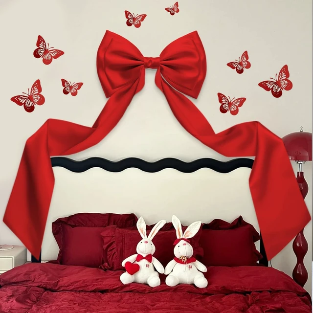 Main image of Giant Bow Decor, 83x20 Inches Red Big Bow for Backdrop with Back Ribbon Satin Fabric, Double Sturdy Bow Shape, Strap Design, for Birthday Party Room Wedding Baby Shower Decorations