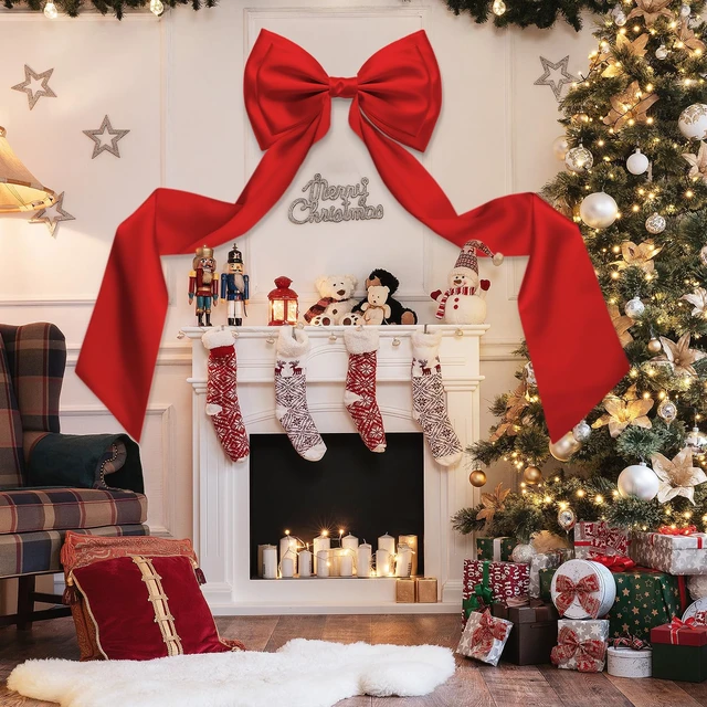 Alt view image 3 of 7 - Giant Bow Decor, 83x20 Inches Red Big Bow for Backdrop with Back Ribbon Satin Fabric, Double Sturdy Bow Shape, Strap Design, for Birthday Party Room Wedding Baby Shower Decorations