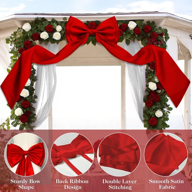 Alt view image 4 of 7 - Giant Bow Decor, 83x20 Inches Red Big Bow for Backdrop with Back Ribbon Satin Fabric, Double Sturdy Bow Shape, Strap Design, for Birthday Party Room Wedding Baby Shower Decorations
