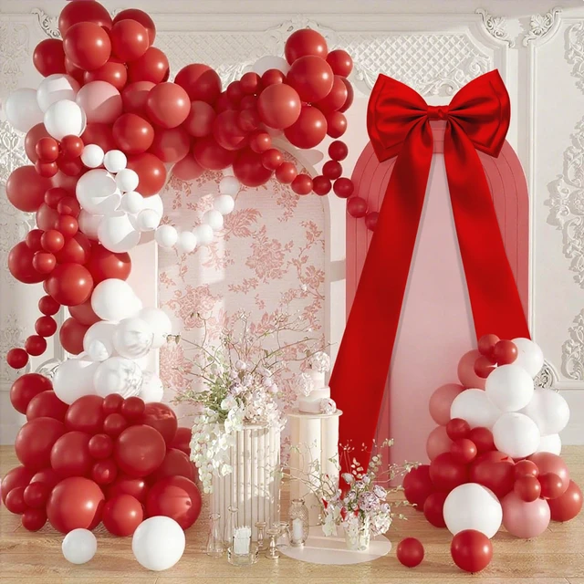Alt view image 7 of 7 - Giant Bow Decor, 83x20 Inches Red Big Bow for Backdrop with Back Ribbon Satin Fabric, Double Sturdy Bow Shape, Strap Design, for Birthday Party Room Wedding Baby Shower Decorations