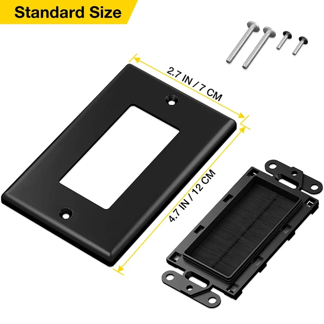 Alt view image 4 of 6 - Black Brush Wall Plate, 5 Pack Single Gang Wall Cable Management Solution, Brush Style Opening Passthrough Cable Plate for TVs/AV/HDMI