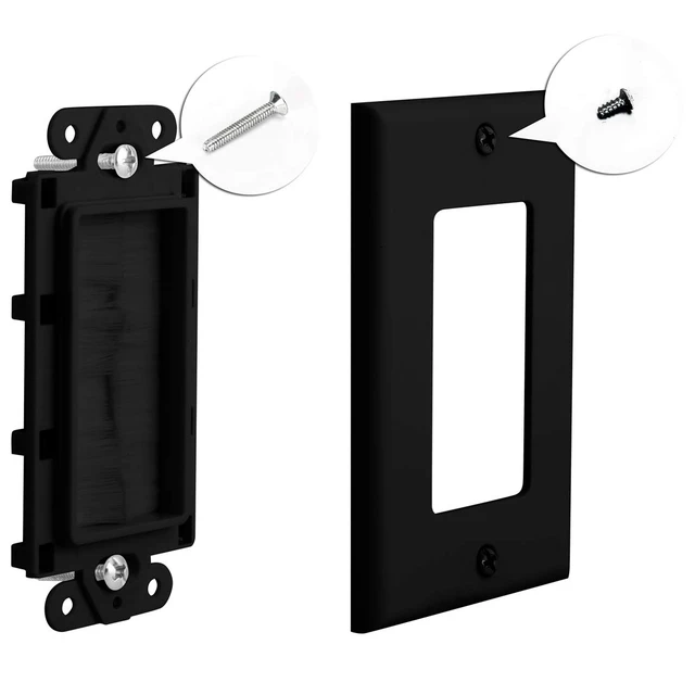 Alt view image 6 of 6 - Black Brush Wall Plate, 5 Pack Single Gang Wall Cable Management Solution, Brush Style Opening Passthrough Cable Plate for TVs/AV/HDMI