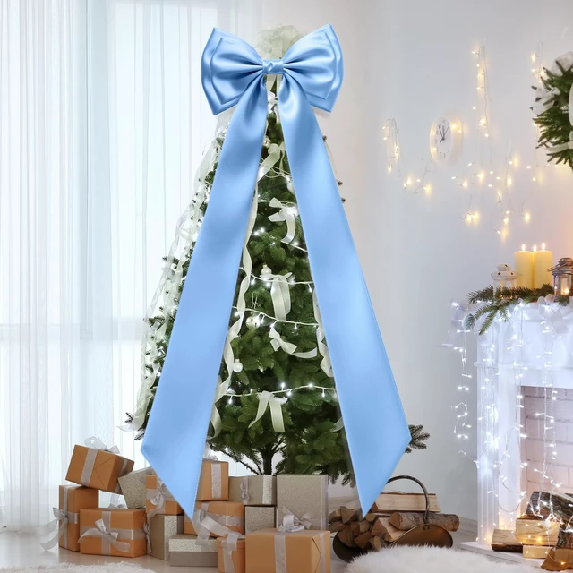 Alt view image 5 of 7 - Giant Bow Decor, 83x20 Inches Blue Big Bow for Backdrop with Back Ribbon Satin Fabric, Double Sturdy Bow Shape,Strap Design, for Birthday Party Room Wedding Baby Shower Decorations