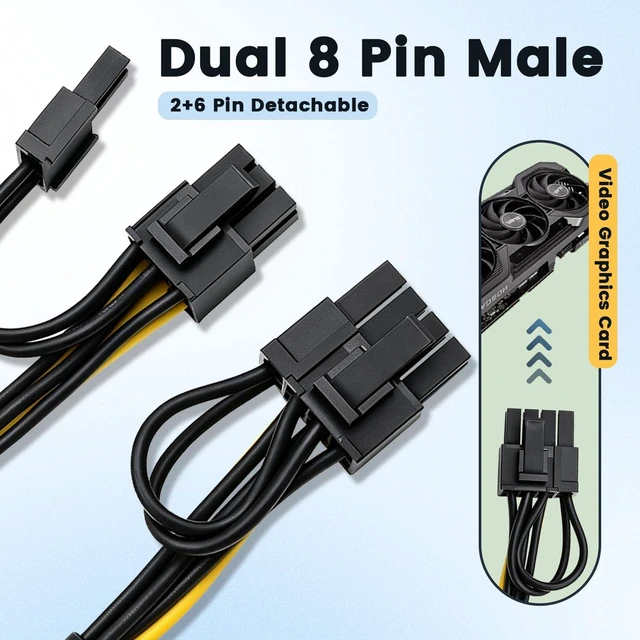 Alt view image 3 of 7 - GPU Power Cable for Dell T3600 T3610 T5600 T5610 T5610 T7600 T7610 5810 T5810 T7810, 8 Pin PCIe to Dual 8 Pin(6+2) Male PCIe Power Adapter 13-inch(34cm)
