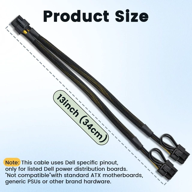 Alt view image 5 of 7 - GPU Power Cable for Dell T3600 T3610 T5600 T5610 T5610 T7600 T7610 5810 T5810 T7810, 8 Pin PCIe to Dual 8 Pin(6+2) Male PCIe Power Adapter 13-inch(34cm)