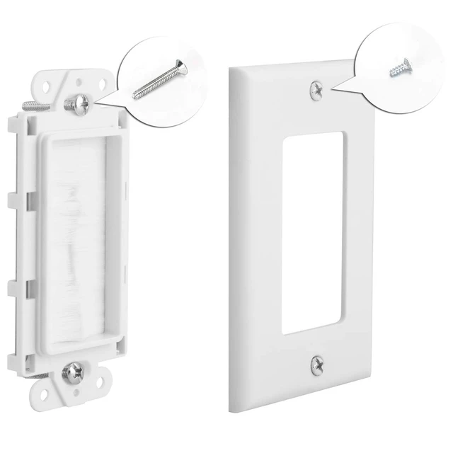 Alt view image 6 of 6 - Brush Wall Plate, Single Gang Brush Style Opening Passthrough Cable Plate in-Wall for Wall Mounted TVs, Speaker Wires, Coaxial HDMI Network Phone Cables(5 Pack, White)