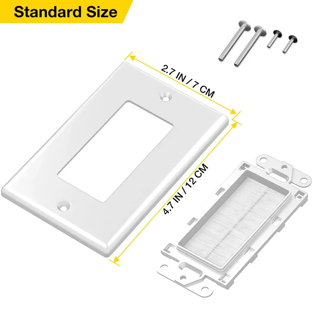 Alt view image 5 of 6 - Brush Wall Plate, Single Gang Brush Style Opening Passthrough Cable Plate in-Wall for Wall Mounted TVs, Speaker Wires, Coaxial HDMI Network Phone Cables(5 Pack, White)