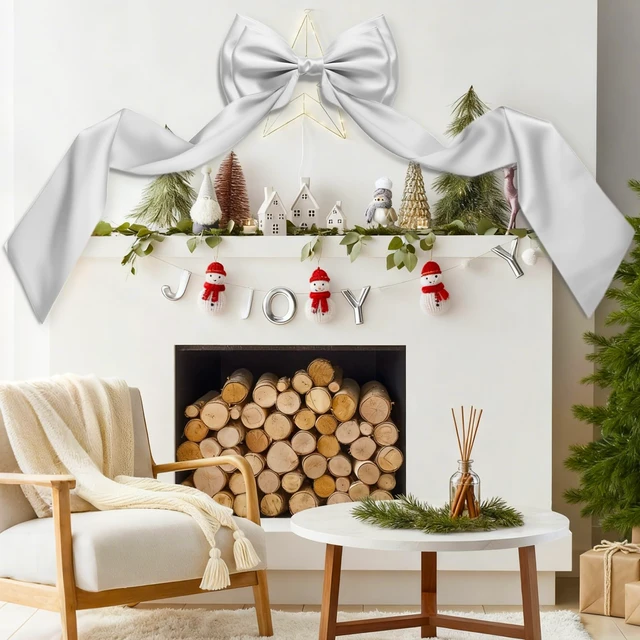 Alt view image 3 of 7 - Giant Bow Decor, 83x20 Inches White Big Bow for Backdrop with Back Ribbon Satin Fabric, Double Sturdy Bow Shape, Strap Design, for Birthday Party Room Wedding Baby Shower Decorations