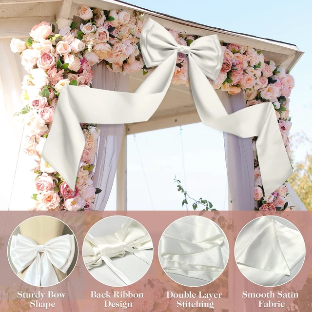 Alt view image 4 of 7 - Giant Bow Decor, 83x20 Inches White Big Bow for Backdrop with Back Ribbon Satin Fabric, Double Sturdy Bow Shape, Strap Design, for Birthday Party Room Wedding Baby Shower Decorations