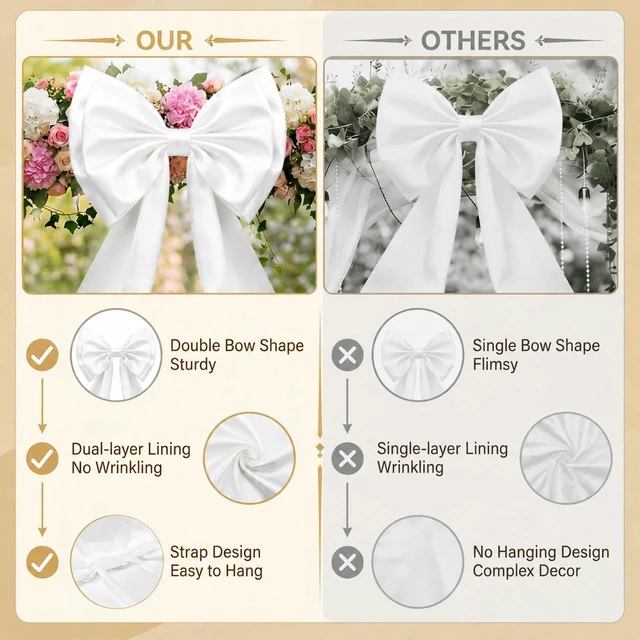 Alt view image 6 of 7 - Giant Bow Decor, 83x20 Inches White Big Bow for Backdrop with Back Ribbon Satin Fabric, Double Sturdy Bow Shape, Strap Design, for Birthday Party Room Wedding Baby Shower Decorations