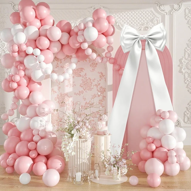 Alt view image 7 of 7 - Giant Bow Decor, 83x20 Inches White Big Bow for Backdrop with Back Ribbon Satin Fabric, Double Sturdy Bow Shape, Strap Design, for Birthday Party Room Wedding Baby Shower Decorations