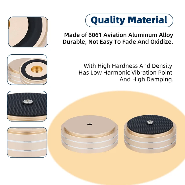 Alt view image 2 of 7 - Audio Isolation Feet Aluminum Load 400KG Amplifier Feet 58 * 22MM(4Pcs) Turntable Isolation Pad with Adhesives/Screw for Audio,Speakers,Subwoofers, Turntable,Amplifier,DAC(Gold)