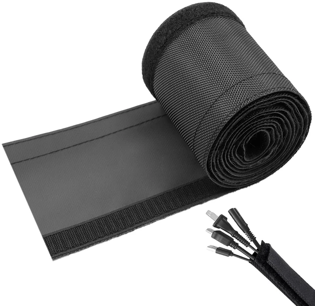Main image of 1" - 6.6Ft Hook and Loop Cable Sleeve, Wire Protector for Pets Flexible braided wire cover; Reversible split wrap; Cord management for TV, USB, audio, PC; Helps deter cat chewing; Black