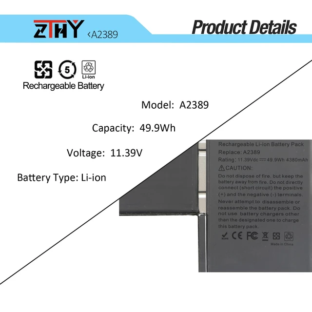 Alt view image 3 of 7 - 49.9Wh A2389 A2337 Laptop Battery Replacement for MacBook Air 13 Inch A2337 MGN53 MGN63 MGN83 MGN93 MGN73 MGN53LL/A MGN63LL/A MGN73LL/A MGN83LL/A MGN93LL/A MGNA3LL/A MGND3LL/A EMC 3598 11.39V