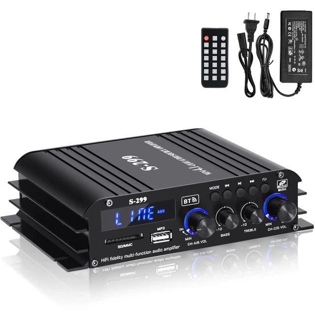 Alt view image 7 of 7 - S299 Max 800W Bluetooth Home Audio Amplifier, RMS 40Wx4 4.1CH Bluetooth Power Amplifier with Active Subwoofer, Sound Audio System w/AUX, Headphone Jack, USB, SD, Remote Control