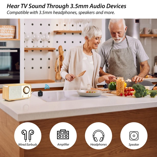 Alt view image 4 of 7 - Wireless Headphones Earbuds for TV Listening with Transmitter & Receiver Optical & 3.5mm Input, Universal Receiver for Headphones & Speaker, Easy Sharing, No Delay, Tv Earphones for Seniors