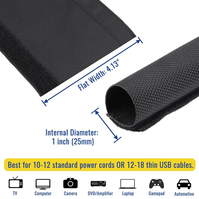 Alt view image 3 of 7 - 1" - 6.6Ft Hook and Loop Cable Sleeve, Wire Protector for Pets Flexible braided wire cover; Reversible split wrap; Cord management for TV, USB, audio, PC; Helps deter cat chewing; Black