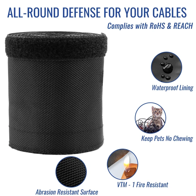 Alt view image 6 of 7 - 1" - 6.6Ft Hook and Loop Cable Sleeve, Wire Protector for Pets Flexible braided wire cover; Reversible split wrap; Cord management for TV, USB, audio, PC; Helps deter cat chewing; Black