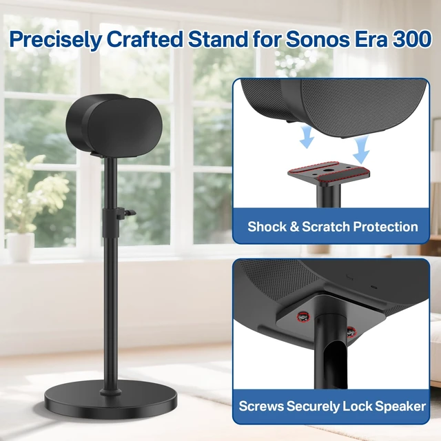Alt view image 2 of 6 - Heavy-Duty Speaker Stand for Sonos Era 300 Stand Black with Cable Management - Height Adjustable from 33.4" to 40.5" - Surround Sound Speaker Stands for Sonos Era 300 Speaker Stand, 1 Pack