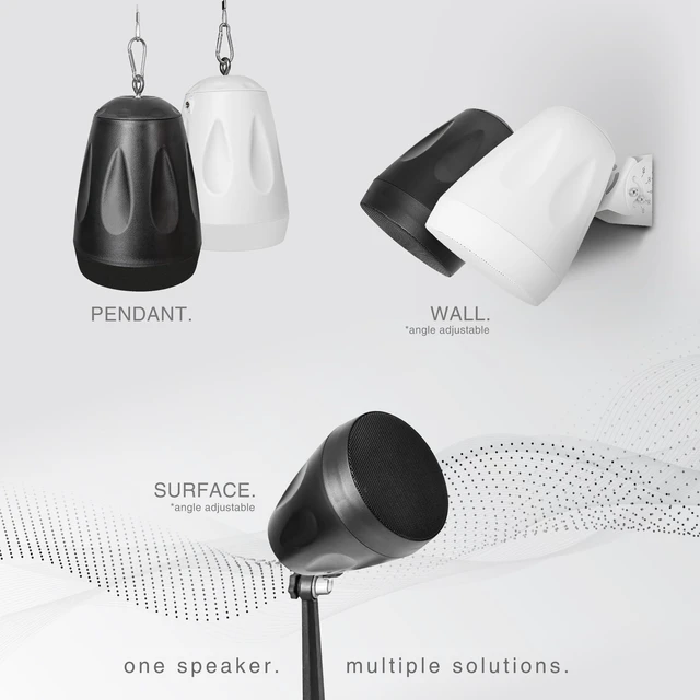 Alt view image 2 of 7 - 2-Pack 4" All-Weather Pendant Speaker, IP66, Wall Mount, Landscape, 70V/100V/8-Ohm, Indoor/Outdoor Commercial Speaker for Home and Commercial Installation, White (STPDS-4W-PAIR)