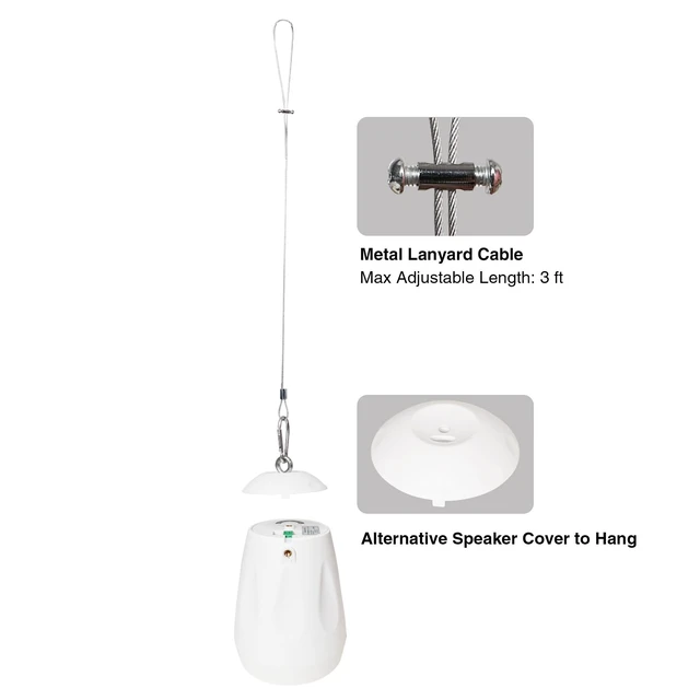 Alt view image 5 of 7 - 2-Pack 4" All-Weather Pendant Speaker, IP66, Wall Mount, Landscape, 70V/100V/8-Ohm, Indoor/Outdoor Commercial Speaker for Home and Commercial Installation, White (STPDS-4W-PAIR)