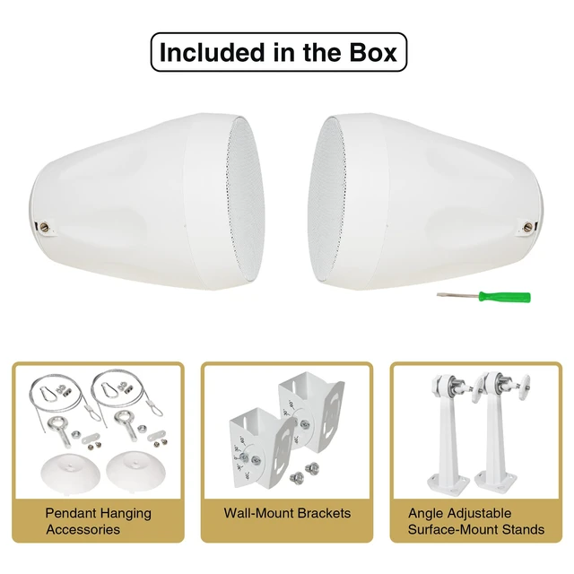Alt view image 6 of 7 - 2-Pack 4" All-Weather Pendant Speaker, IP66, Wall Mount, Landscape, 70V/100V/8-Ohm, Indoor/Outdoor Commercial Speaker for Home and Commercial Installation, White (STPDS-4W-PAIR)